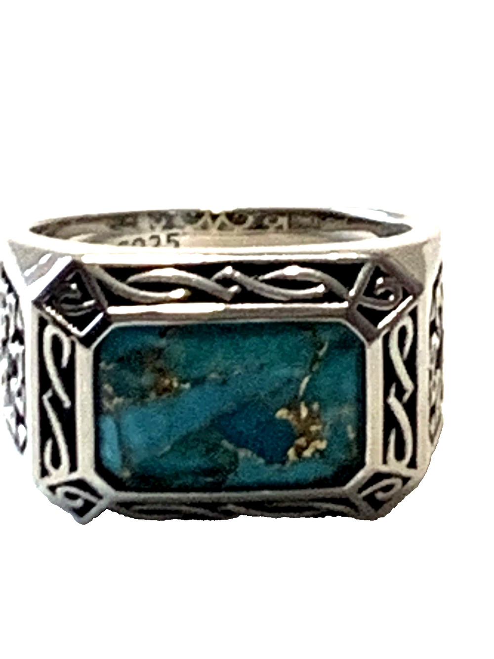 925 Sterling Silver Celtic Knot Ring Turquoise Color East West Size 7 8g